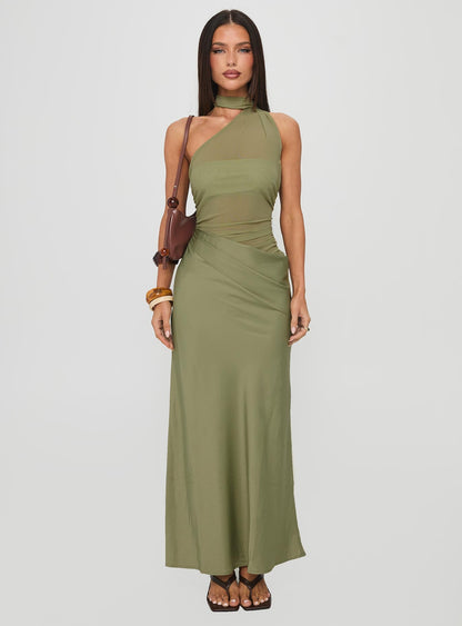 Indiara Halter Mesh Maxi Dress Green