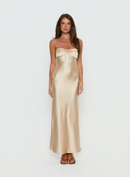 Fireproof Halter Maxi Dress Champagne