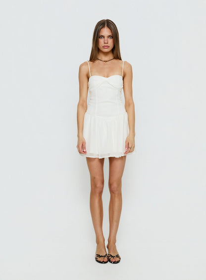 So At Peace Sweetheart Drop Waist Mini Dress White