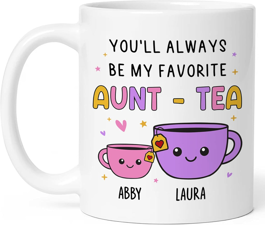 FUNITZ Custom Gifts For Aunt, Auntie - My Favorite Aunt-tea Gift, Funny Best Aunty Mug with Custom Name - Perfect Birthday, Christmas Gifts For Auntie From Niece, Nephew
