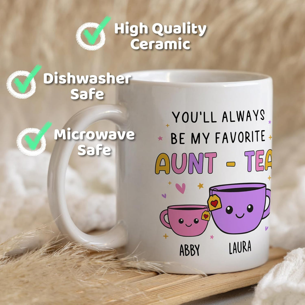 FUNITZ Custom Gifts For Aunt, Auntie - My Favorite Aunt-tea Gift, Funny Best Aunty Mug with Custom Name - Perfect Birthday, Christmas Gifts For Auntie From Niece, Nephew