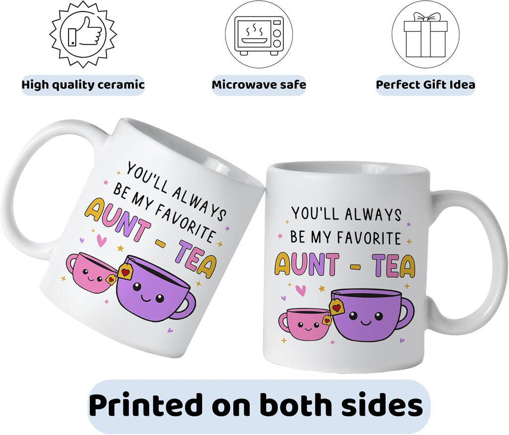FUNITZ Gifts For Aunt, Auntie My Favorite Aunt-tea Gift, Funny Best Aunty Mug - Perfect Birthday, Christmas Gifts For Auntie From Niece, Nephew