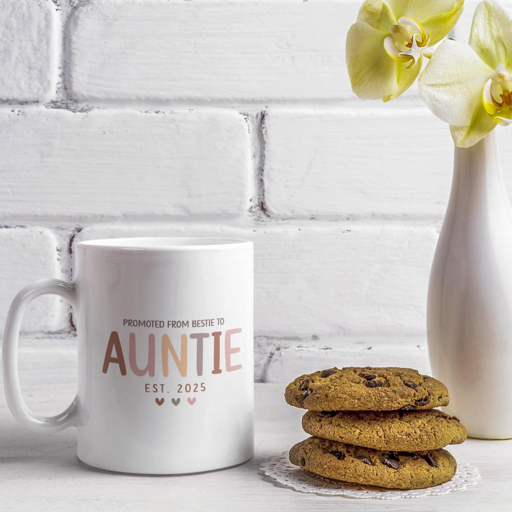 Gift For New Aunt, First Time Auntie Gifts, Promoted From Bestie to Auntie Est 2025 Mug, Pregnancy Announcement Gift for Best Friend, Sister