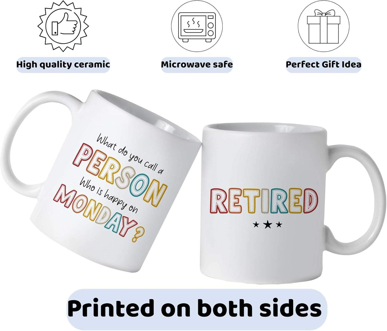 FUNITZ Retirement Gifts For Women Men, Who Is Happy On Monday, Happy Retirement Mug 11 Oz Coffee Mug, Retired Gifts Birthday Gift Christmas Presents for Coworkers Nurse Teacher Boss Grandma Mom