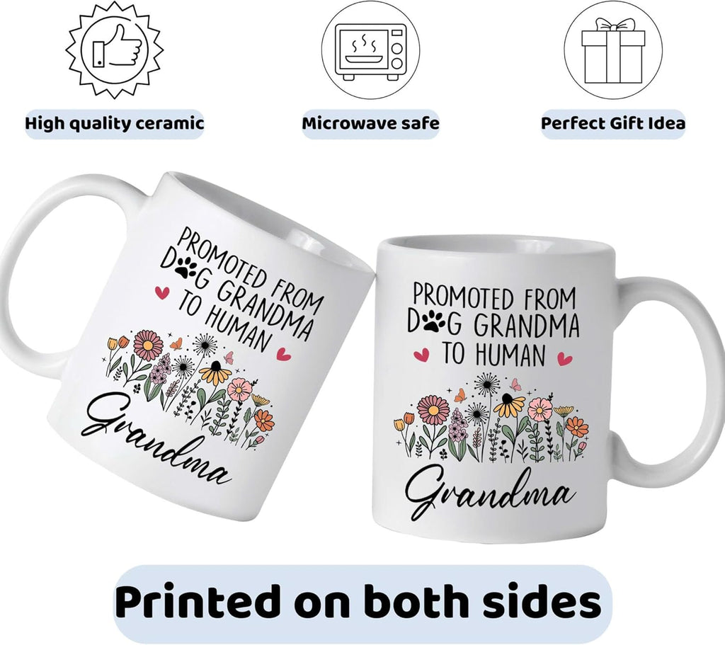 FUNITZ Promoted To Grandma Gift, Dog Grandmas To Human Grandma To Be Mug, New Grandmas Gifts From Daughter, Pregnancy Announcement Present, Mothers Day, Christmas Gifts