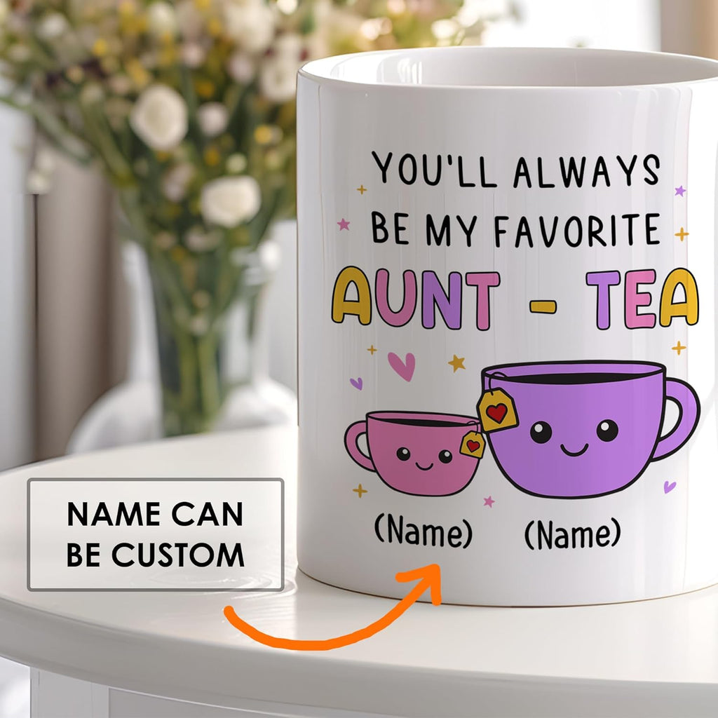 FUNITZ Custom Gifts For Aunt, Auntie - My Favorite Aunt-tea Gift, Funny Best Aunty Mug with Custom Name - Perfect Birthday, Christmas Gifts For Auntie From Niece, Nephew