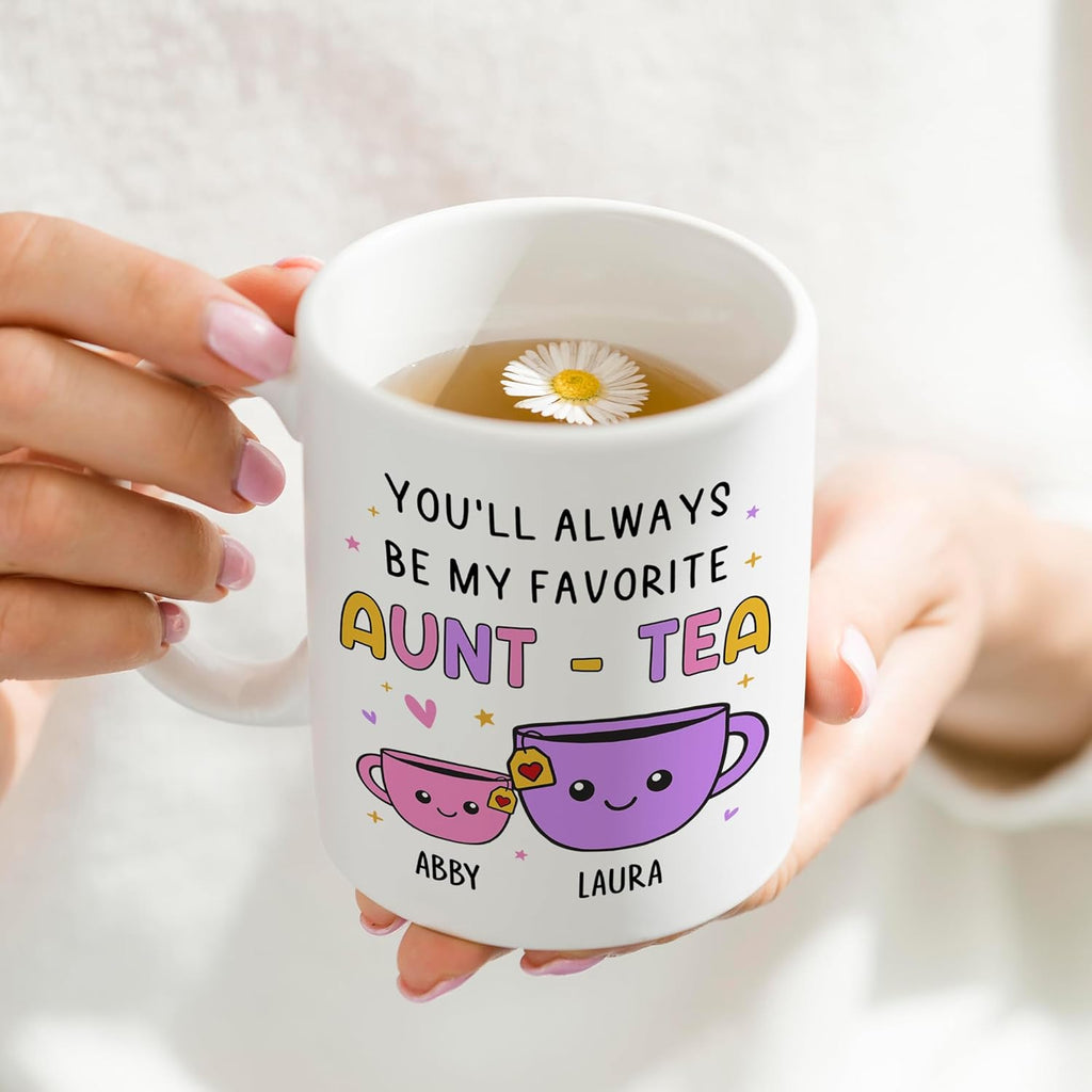 FUNITZ Custom Gifts For Aunt, Auntie - My Favorite Aunt-tea Gift, Funny Best Aunty Mug with Custom Name - Perfect Birthday, Christmas Gifts For Auntie From Niece, Nephew