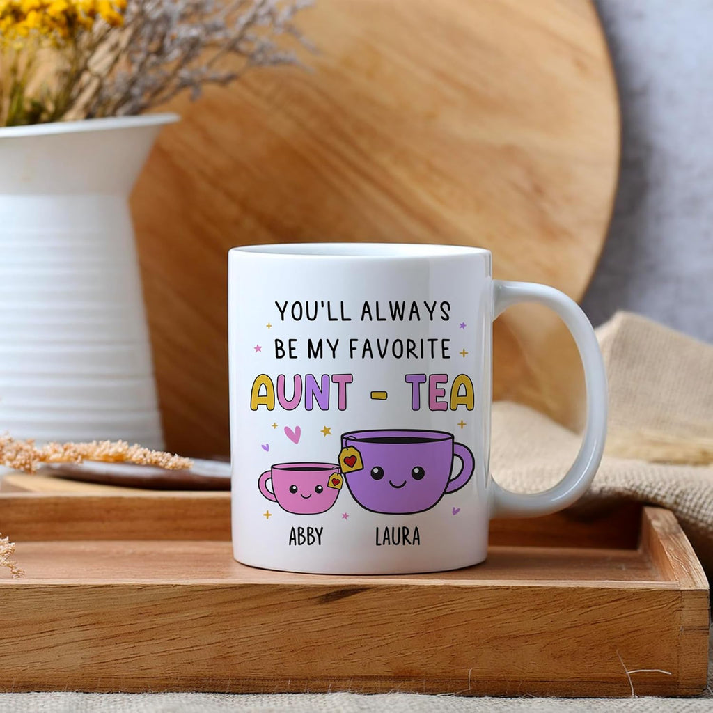 FUNITZ Custom Gifts For Aunt, Auntie - My Favorite Aunt-tea Gift, Funny Best Aunty Mug with Custom Name - Perfect Birthday, Christmas Gifts For Auntie From Niece, Nephew