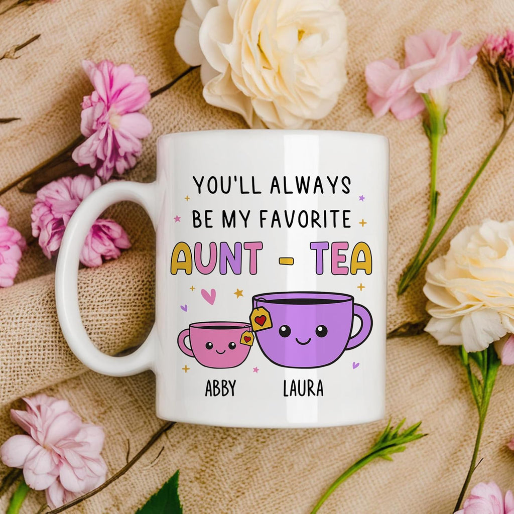 FUNITZ Custom Gifts For Aunt, Auntie - My Favorite Aunt-tea Gift, Funny Best Aunty Mug with Custom Name - Perfect Birthday, Christmas Gifts For Auntie From Niece, Nephew