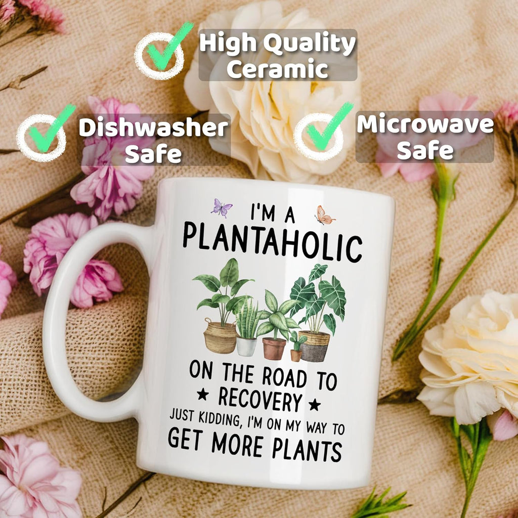 Plants Mugs Gift for Women - I'm A Plantaholic, Plant Mug for Plant Lovers, Garden Coffee Mug - Best Gardening Gifts for Mom and Wife, Mothers Day, Birthday Gifts for The Gardener