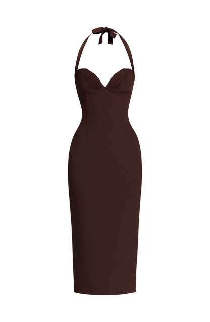 Cassia Midi Dress - Plum Brown