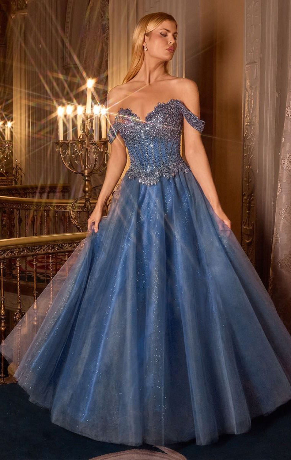NOELLE GOWN A- GLITTER TULLE DRESS