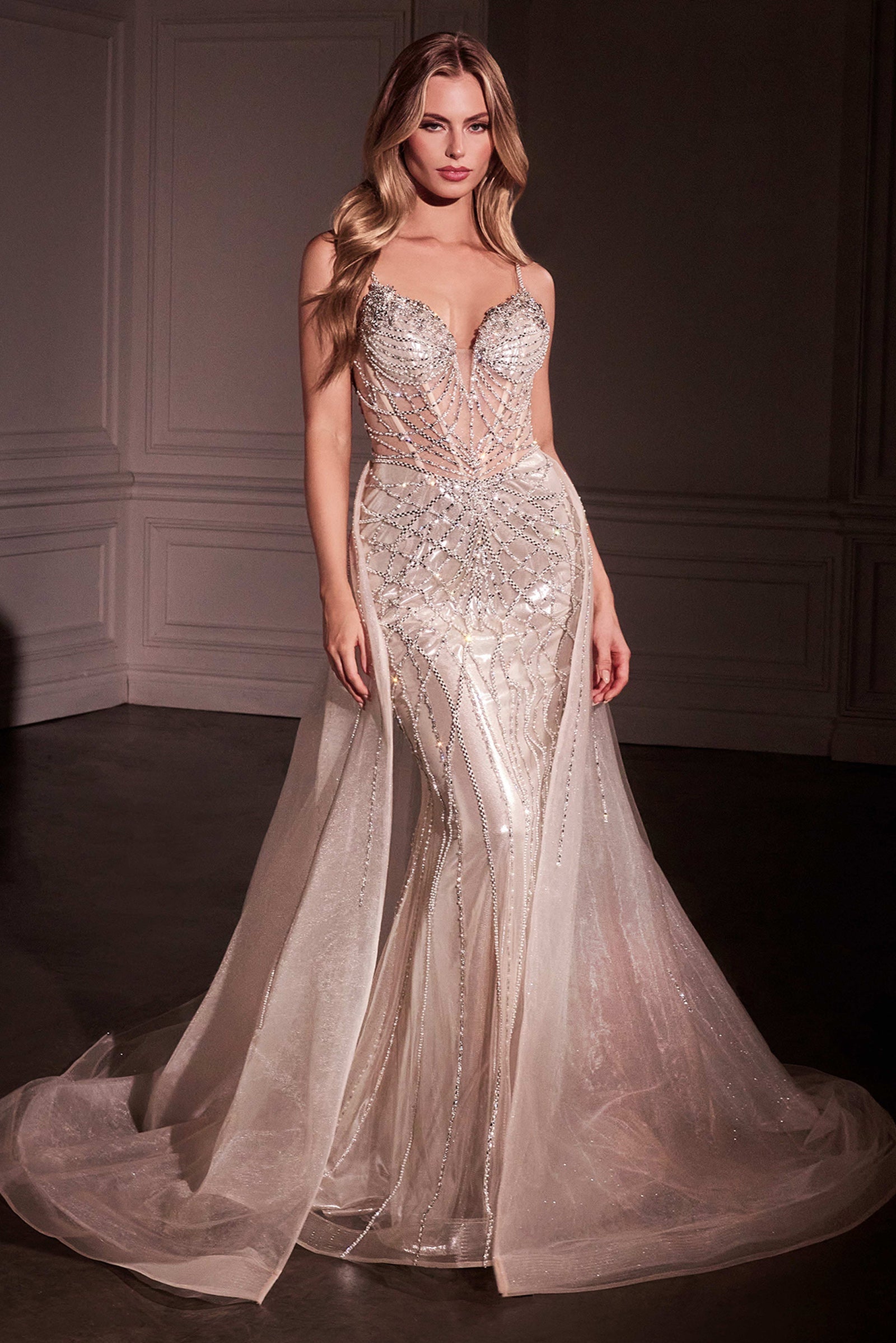 Cassiopeia Gown Fit & Flare Crystal-Embellished Gown with Overskirt