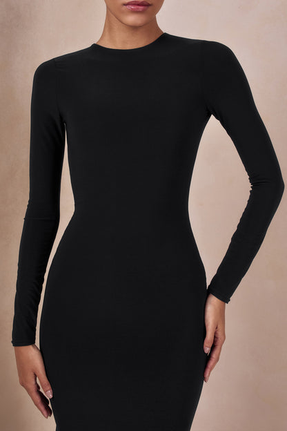 One Step Ahead | Black Long Sleeve Backless Fishtail Maxi Dress