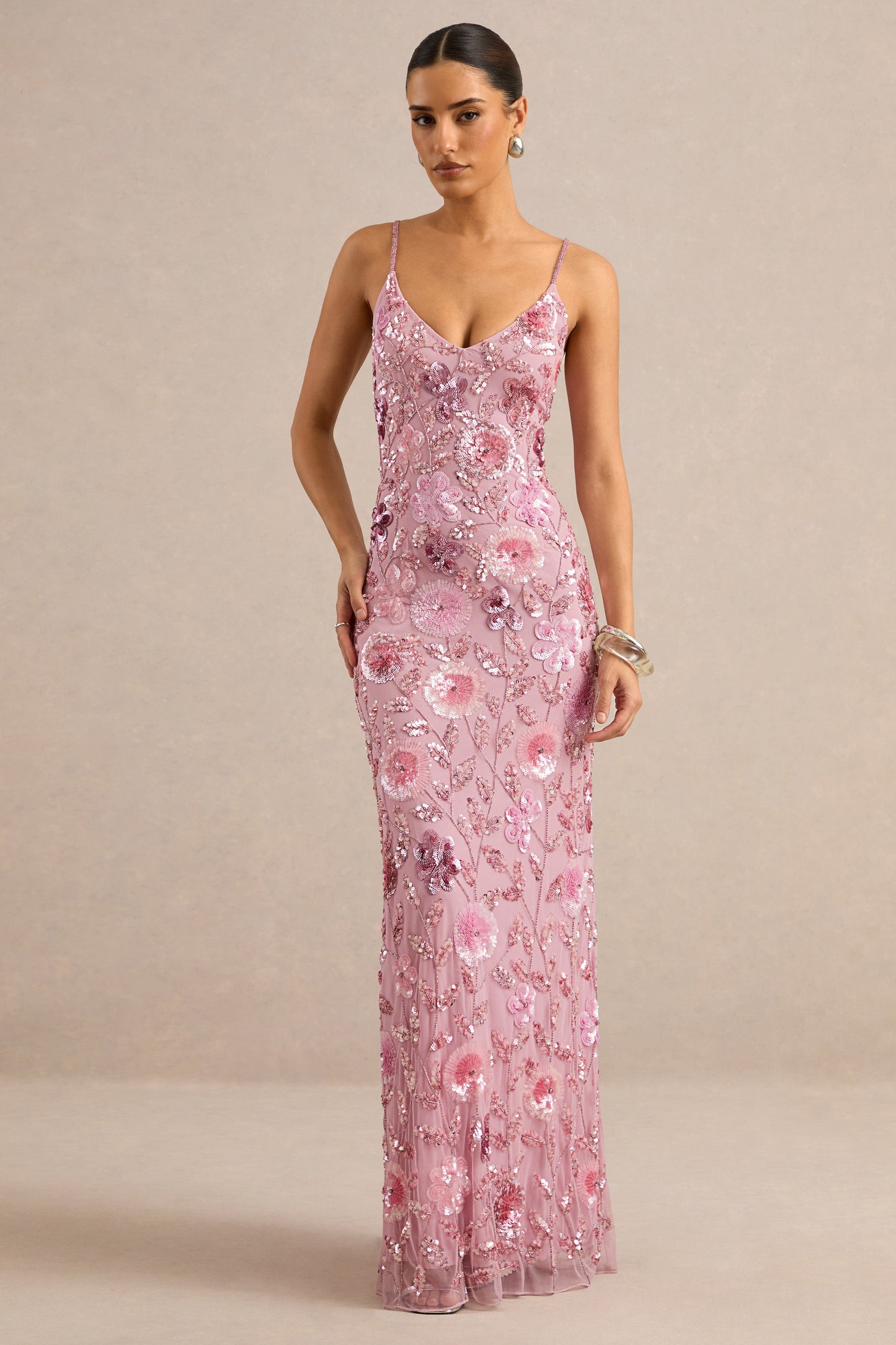 Gemini | Pink Embellished Strappy Maxi Dress