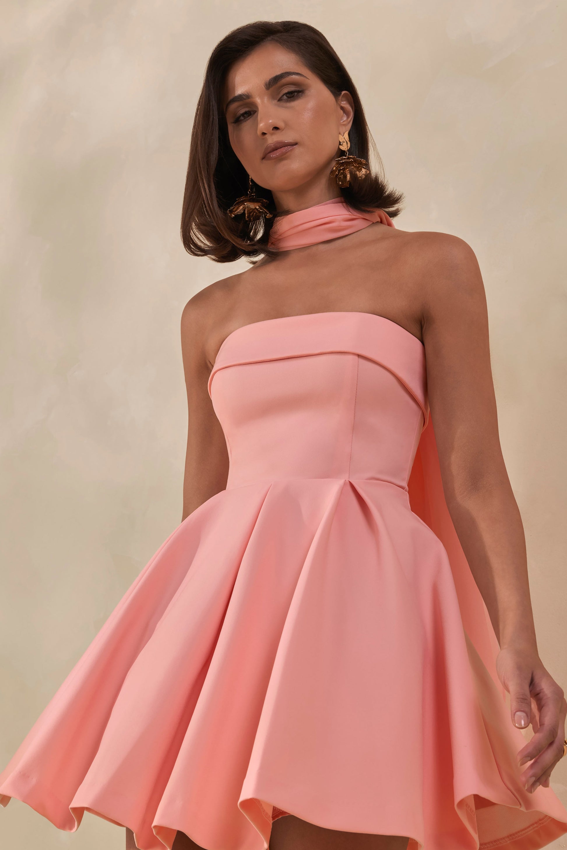 Bruna | Light Pink Bandeau Skater Mini Dress
