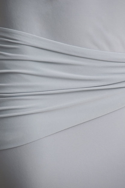 Bonnie | Blue Asymmetric-Neck Maxi Dress With Open-Back