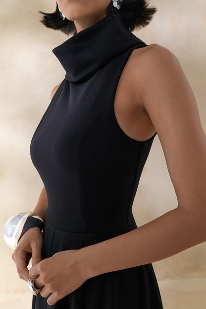 Exclusivity | Black High-Neck Midi Dress