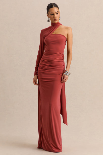 Cerisia | Rust Asymmetric-Neck Maxi Dress With Sash Detailing