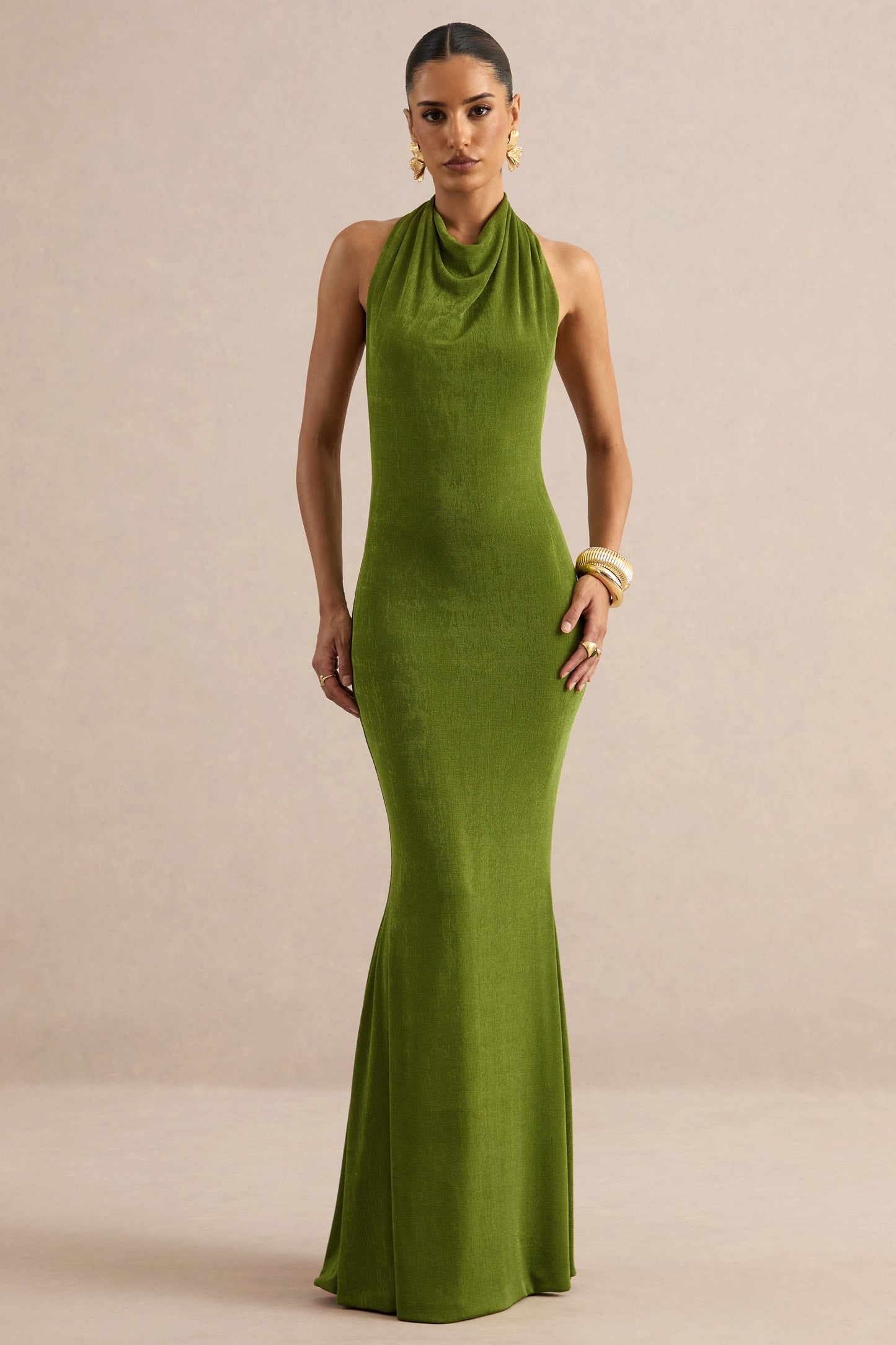 Ariosa | Lime High-Neck Maxi Dress With Open Back