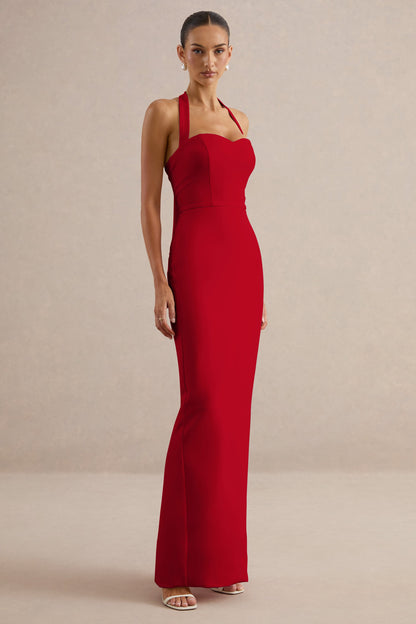 Heloira | Red Sweetheart-Neck Maxi Dress