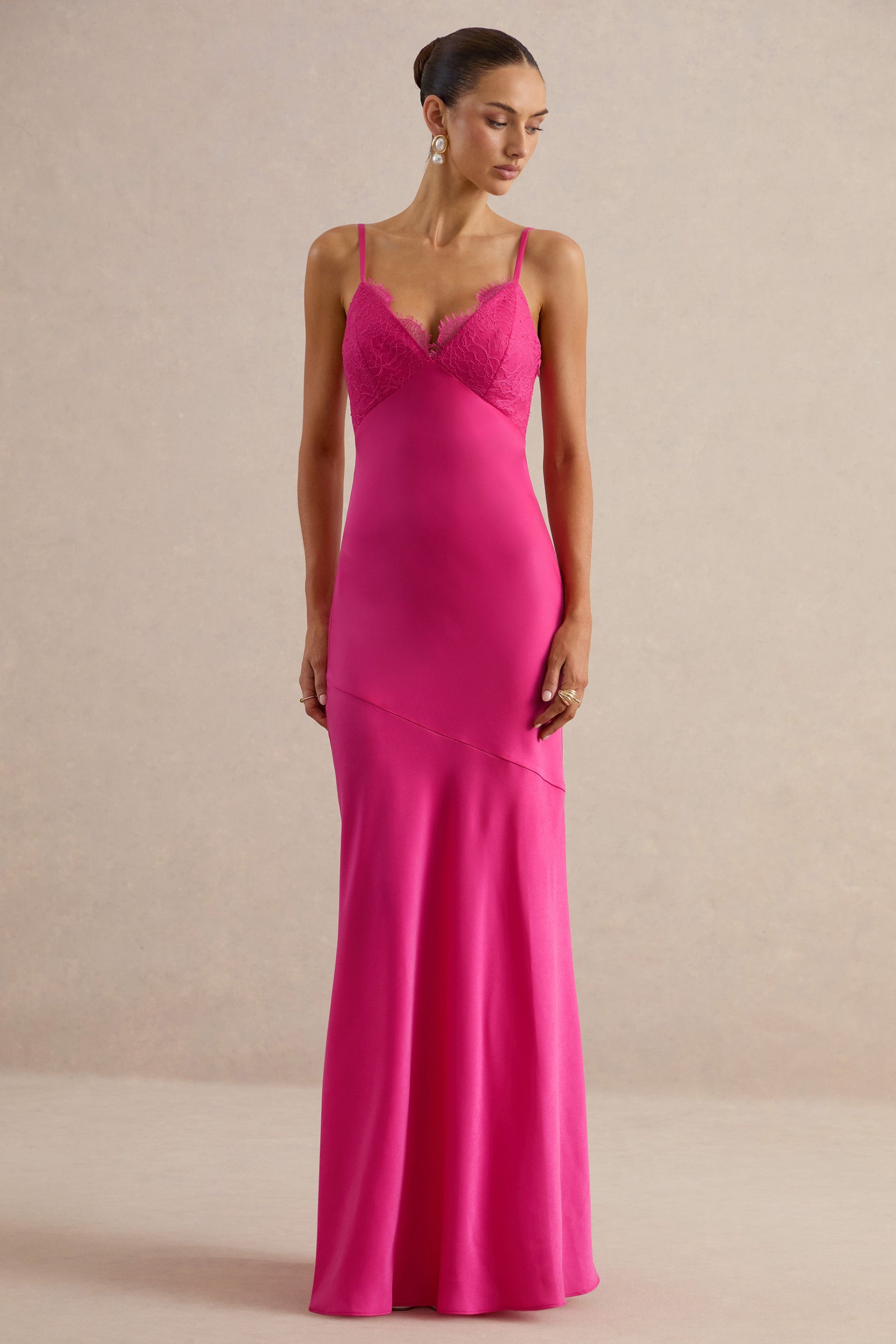 Kyralie | Pink Satin V-Neck Maxi Dress