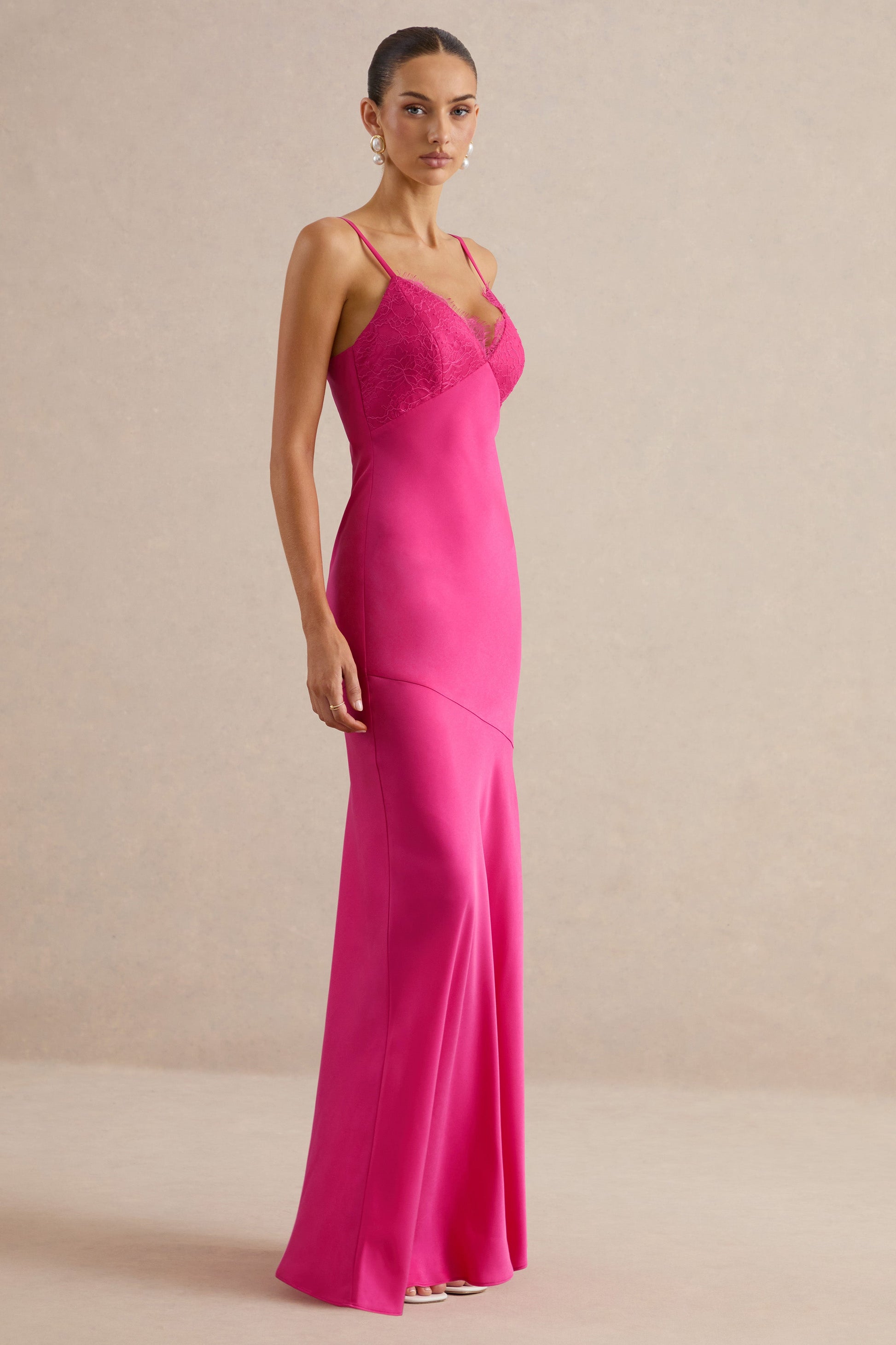 Kyralie | Pink Satin V-Neck Maxi Dress