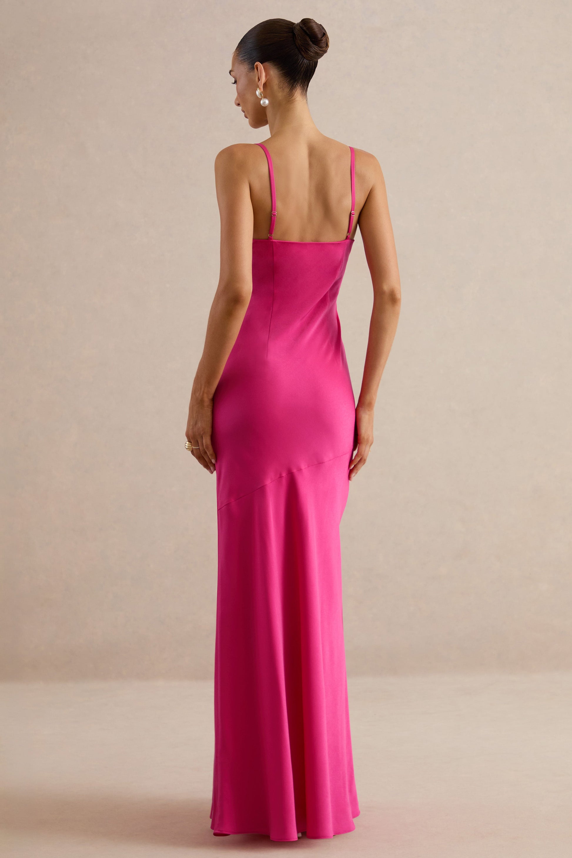 Kyralie | Pink Satin V-Neck Maxi Dress
