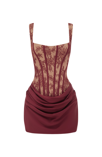 Cornelia Mini Dress - Burgundy Lace