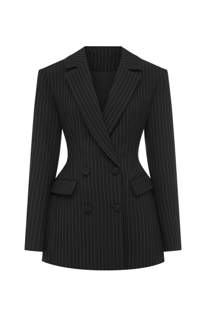 Elvira Mini Dress - Black Pinstripe