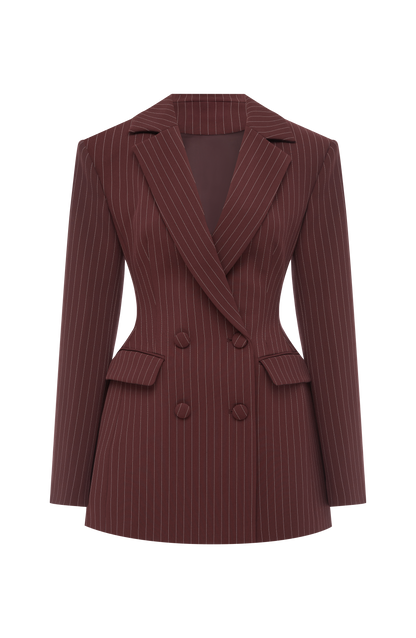 Elvira Mini Dress - Burgundy Pinstripe