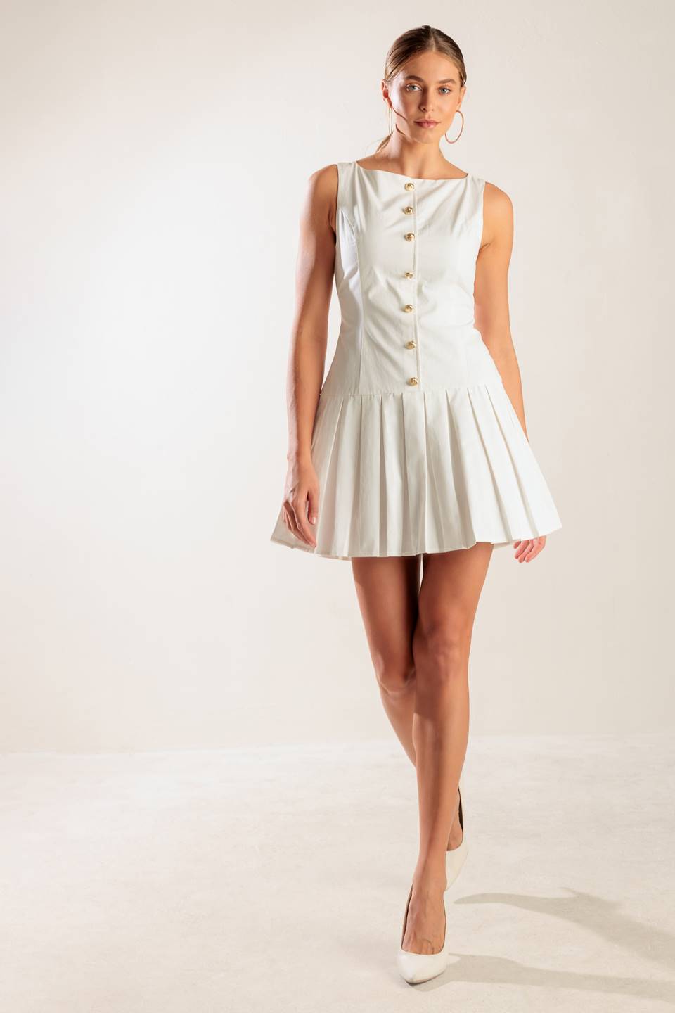 NO COMPARISONS PLEATED SKIRT MINI DRESS WHITE- FINAL