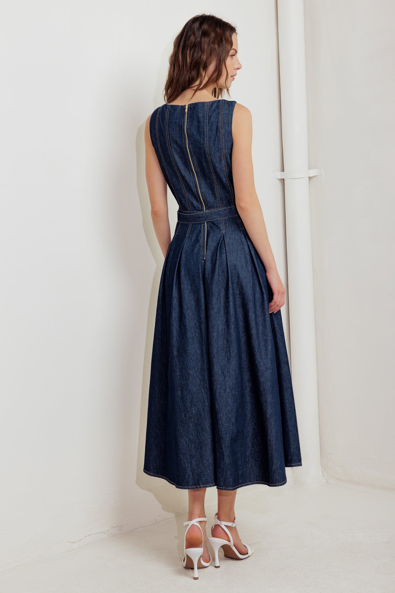 MOONLIGHT SERENADE DARK DENIM MIDI DRESS FINAL