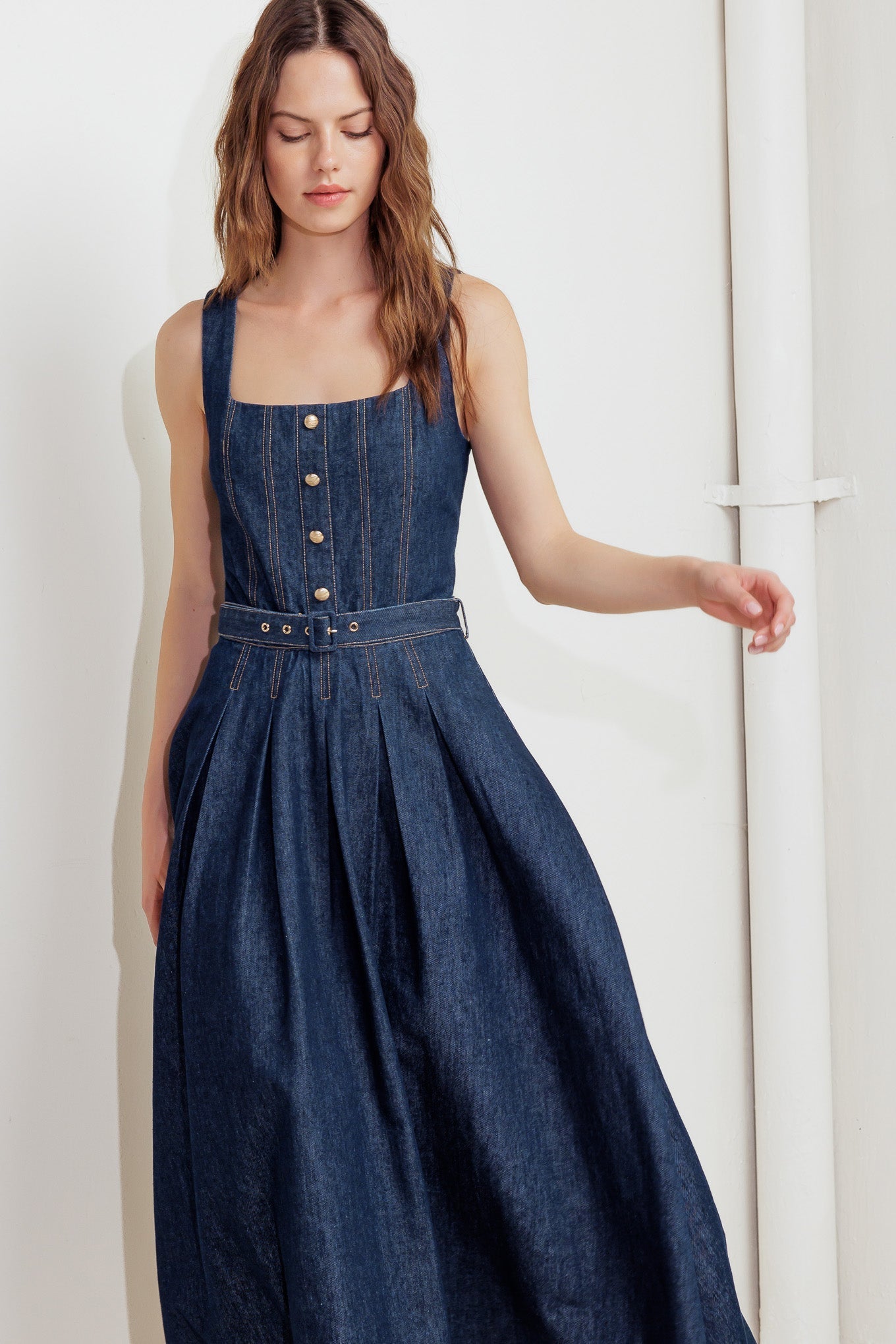 MOONLIGHT SERENADE DARK DENIM MIDI DRESS FINAL