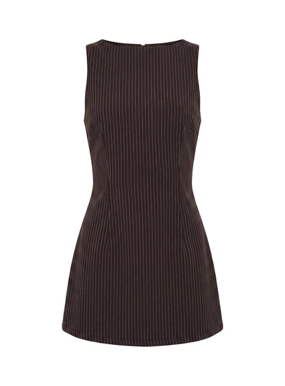 Yumiko Romper Brown Pinstripe