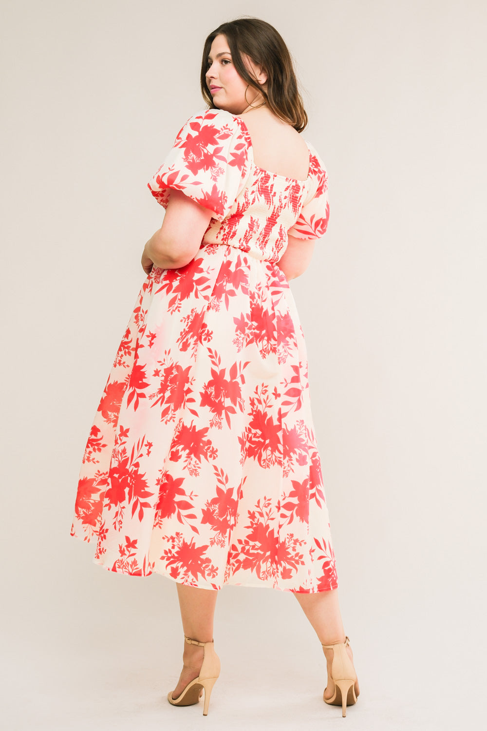COTTAGE GARDEN PUFF SLEEVE MIDI DRESS RED