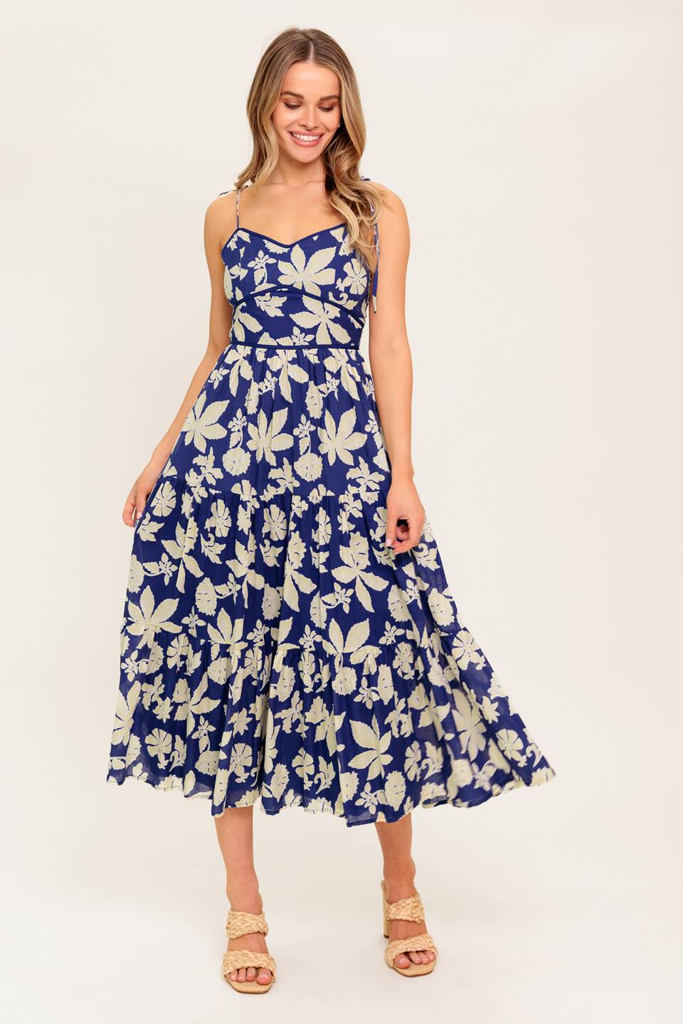 PETALS IN THE WIND MIDI DRESS NAVY