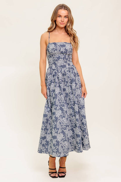 ORDINARY IS OVERRATED FLORAL DENIM BLUE DRESS