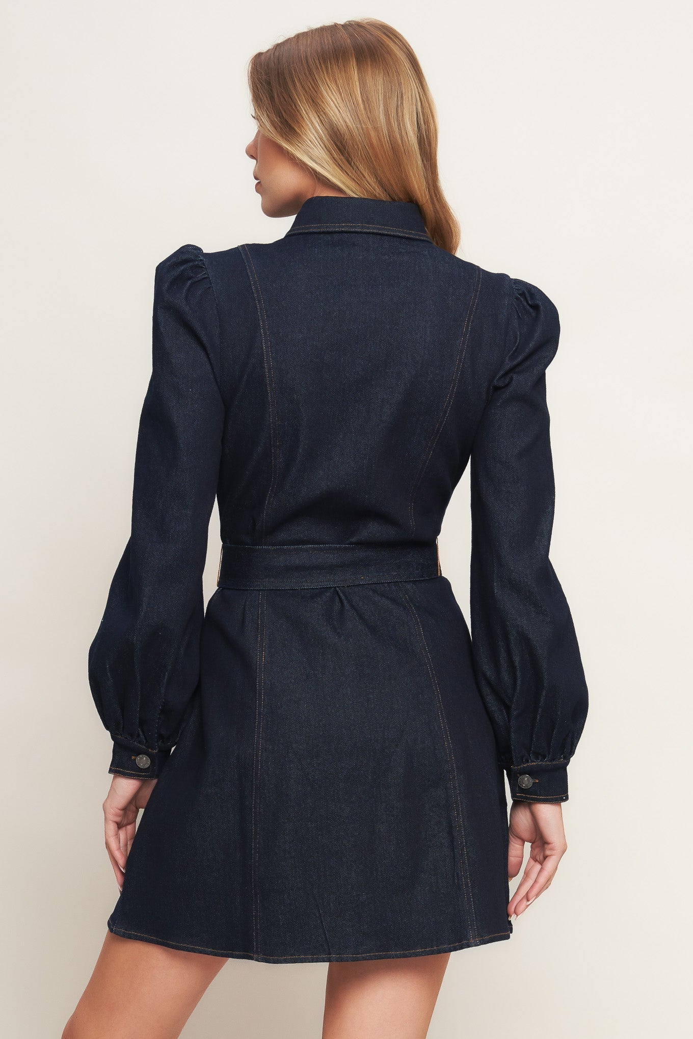 AUTUMN DAYS LONG SLEEVE DARK DENIM MINI DRESS