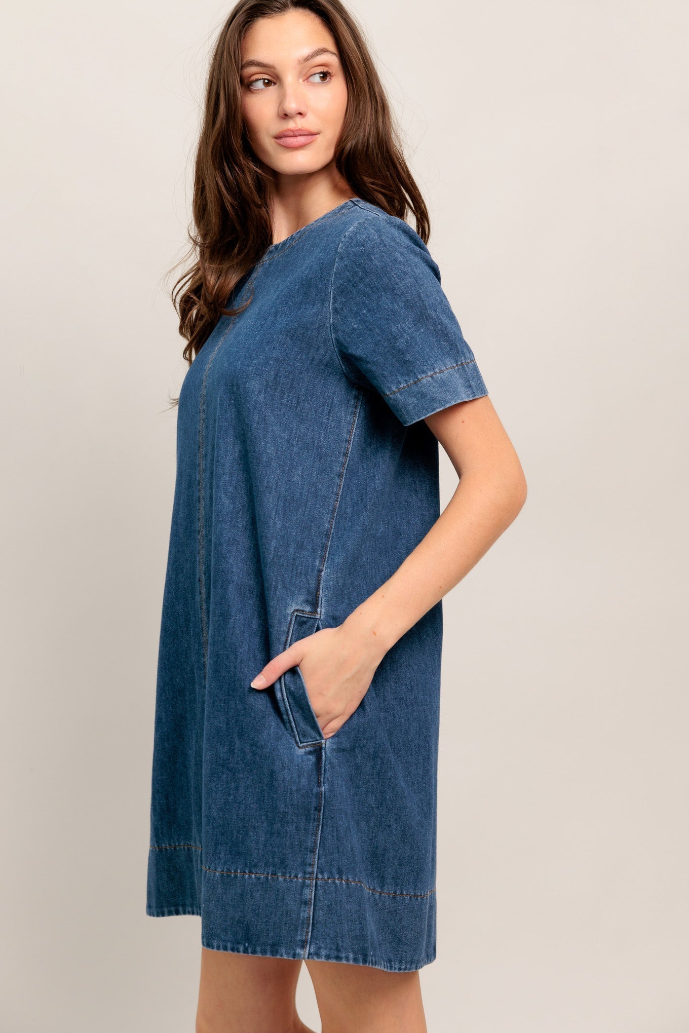 SIMPLY PUT TOGETHER SHORT SLEEVE DENIM MINI DRESS