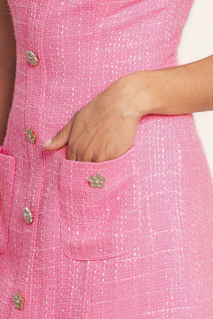 MAIN CHARACTER MOMENT PINK TWEED MINI DRESS