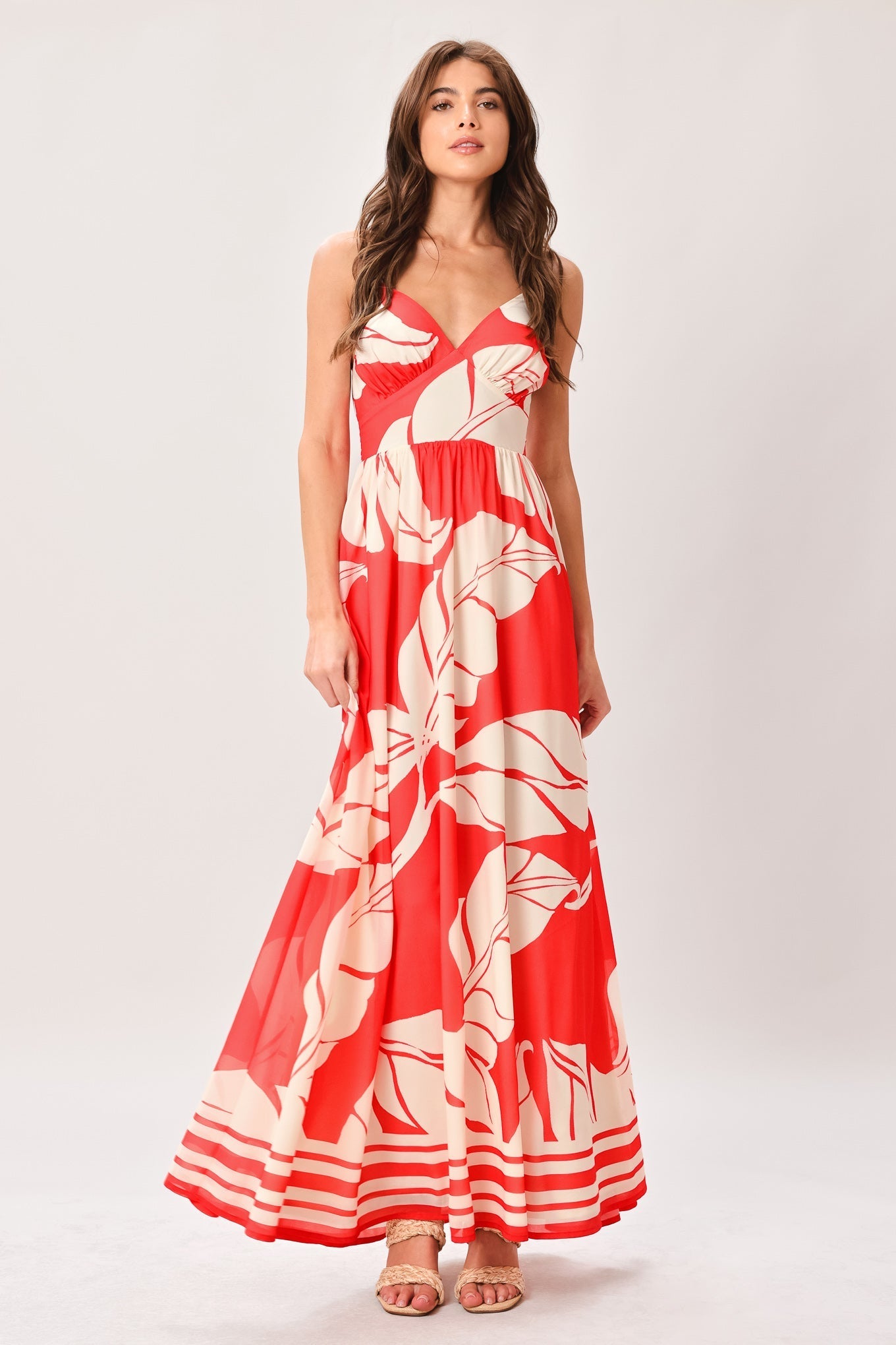 TROPIC BLOOMS RED MAXI DRESS