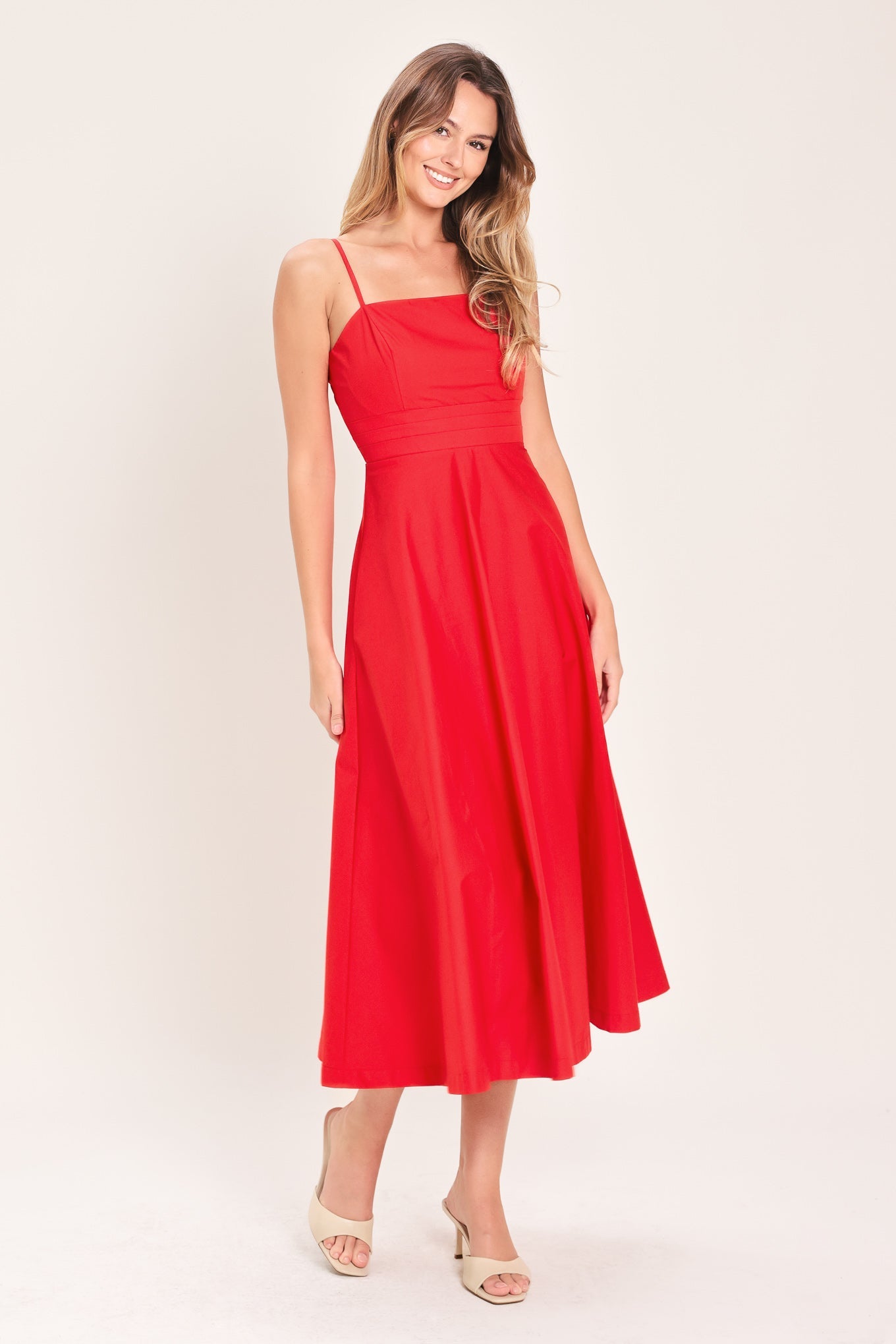 MODERN ROMANCE RED MIDI DRESS