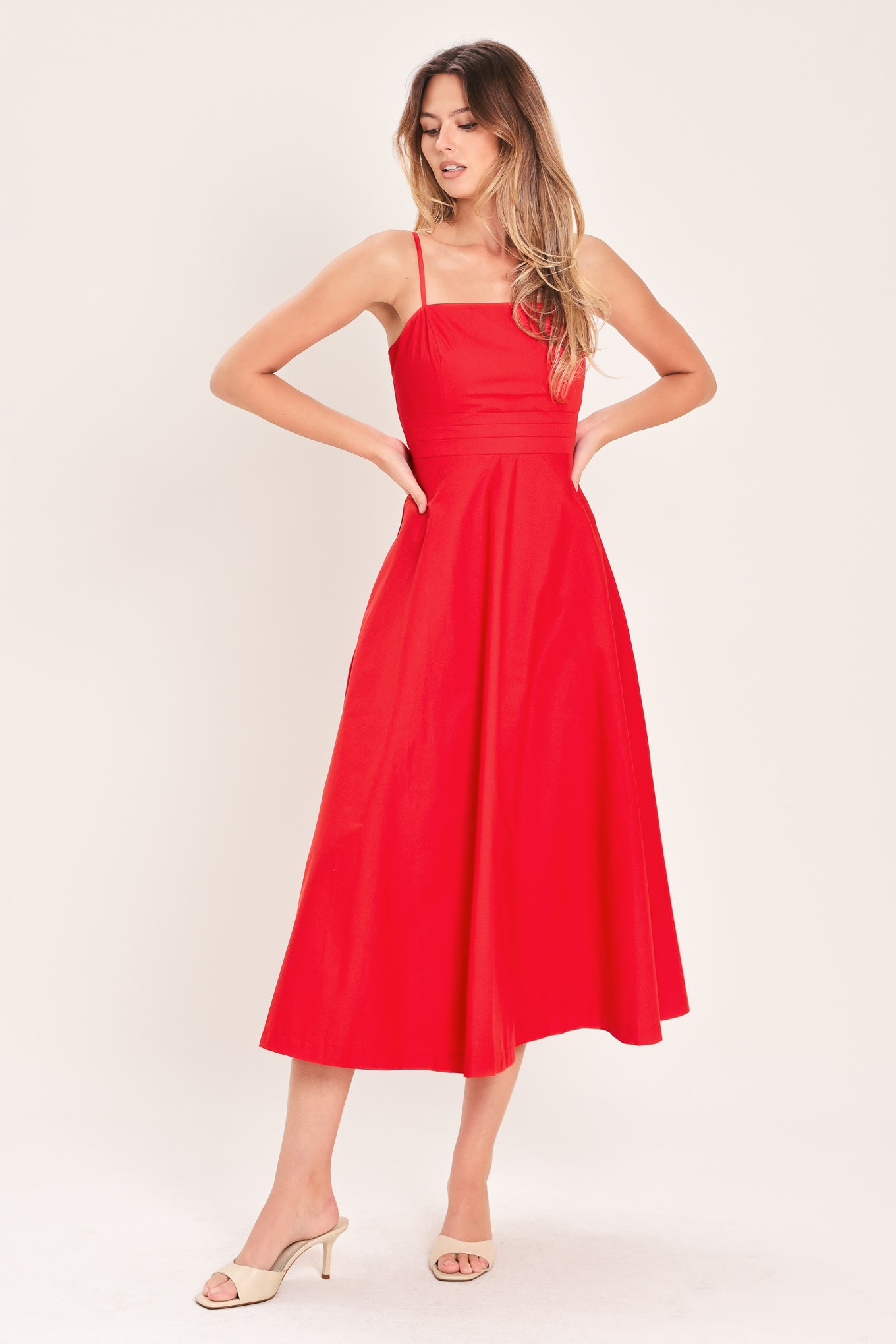 MODERN ROMANCE RED MIDI DRESS