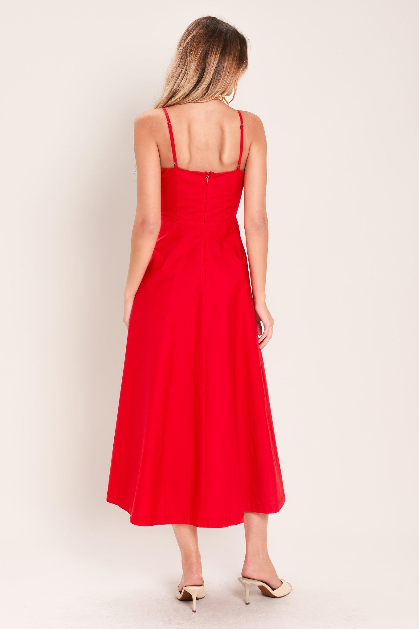 MODERN ROMANCE RED MIDI DRESS