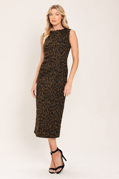 LEOPARD ICON BROWN TWILL MIDI DRESS FINAL