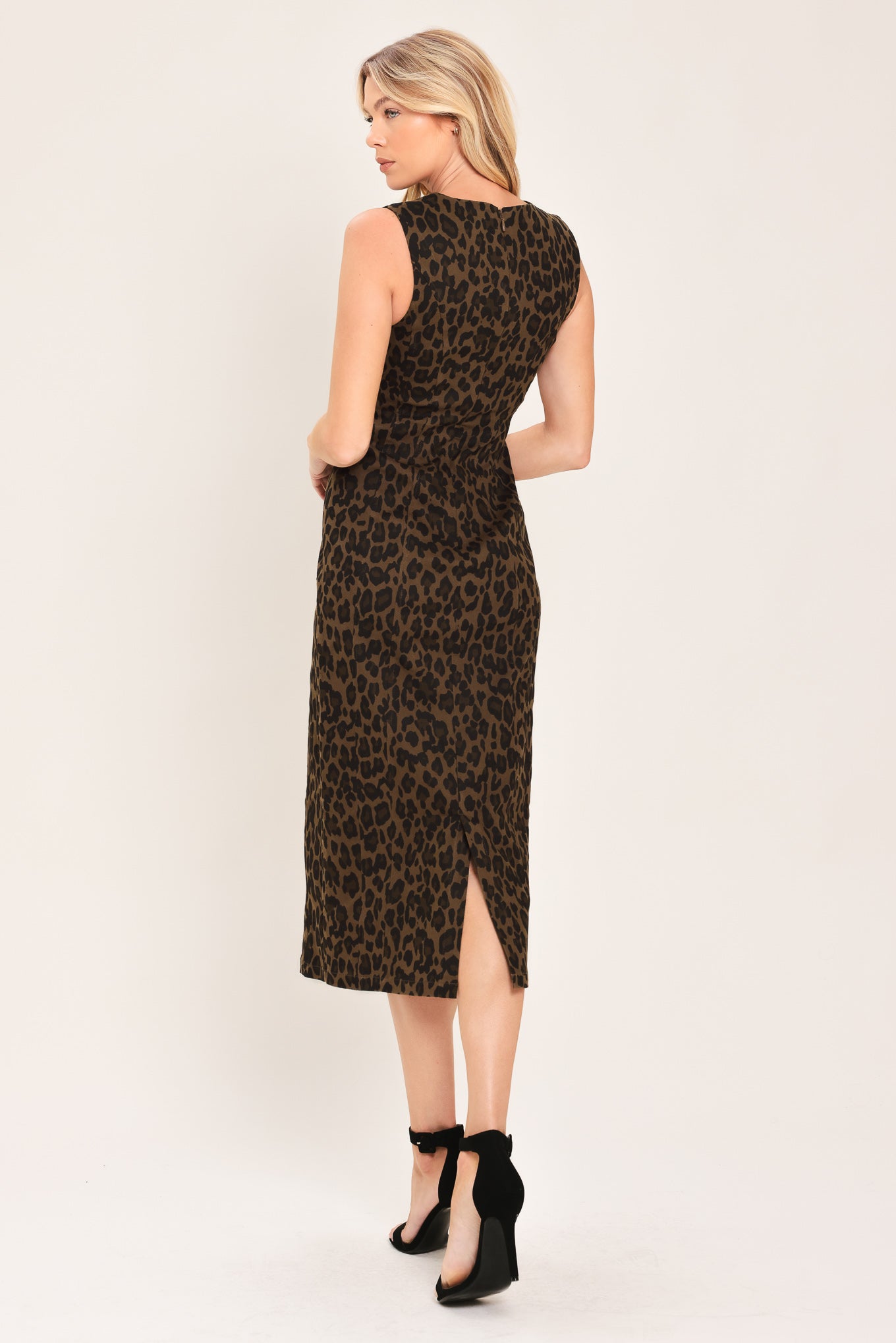 LEOPARD ICON BROWN TWILL MIDI DRESS FINAL