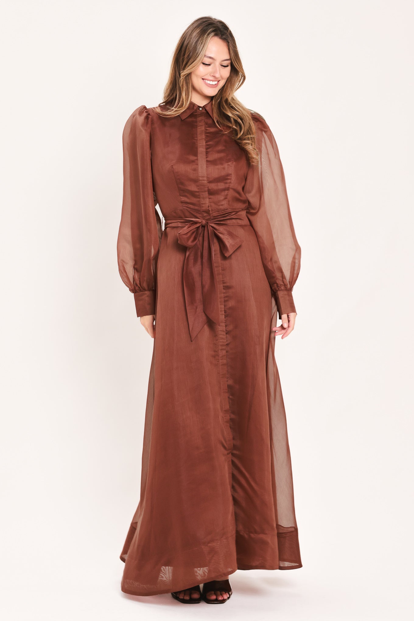 CEDARLIGHT EMBRACE RUST ORGANZA MAXI DRESS
