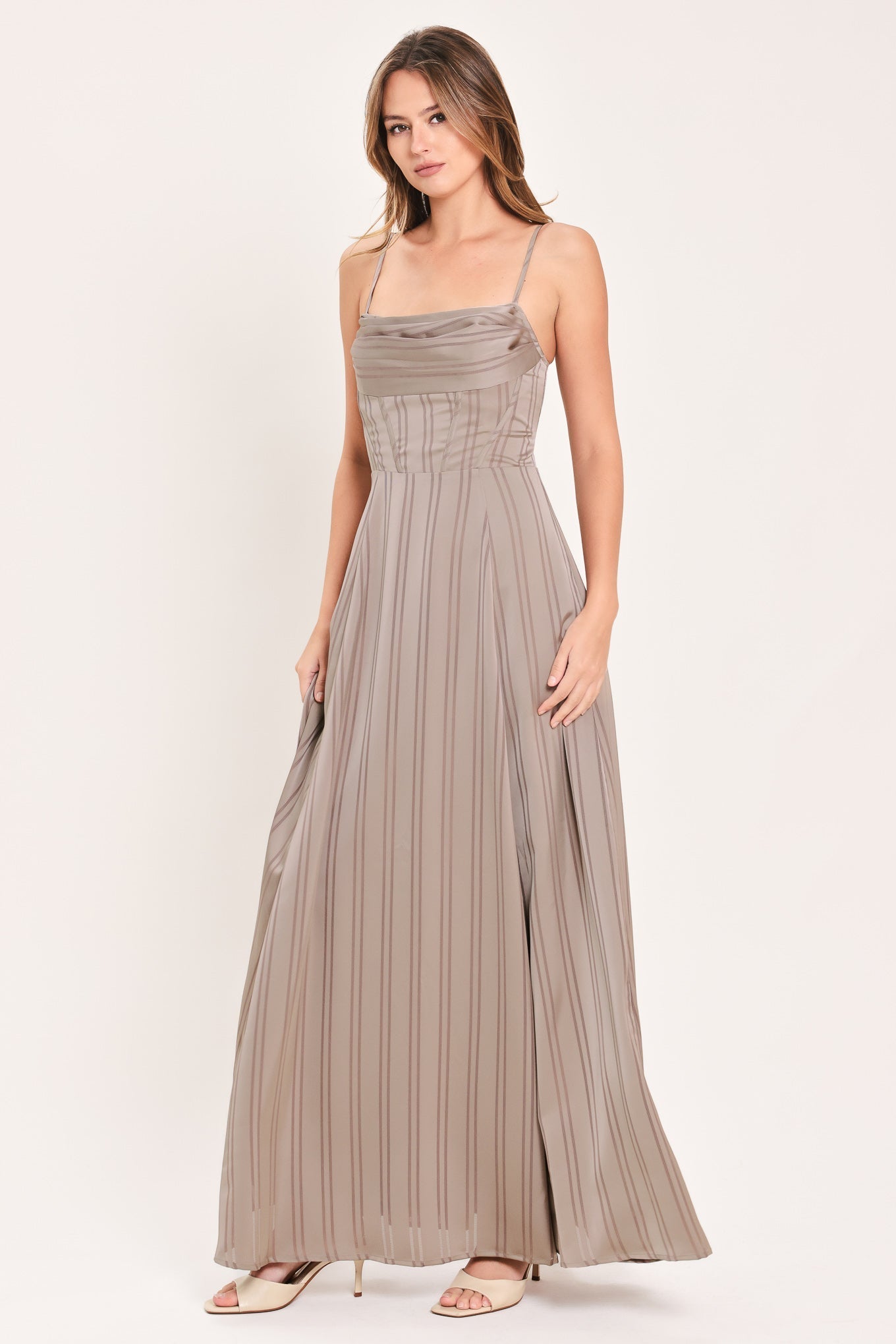 MISTED DAYBREAK STONE STRIPE MAXI DRESS
