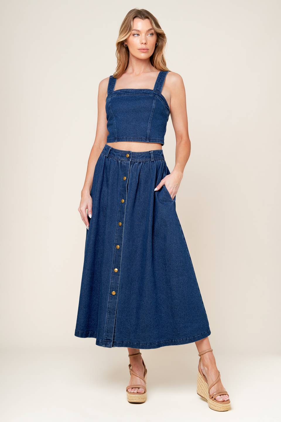 SIMPLY THE VIBE DENIM CROP TOP & SKIRT SET
